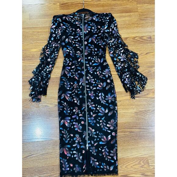 ALEX PERRY LIBERTY PAINTED FRENCH FLORAL LACE DRESS size 4 - Picture 13 of 14